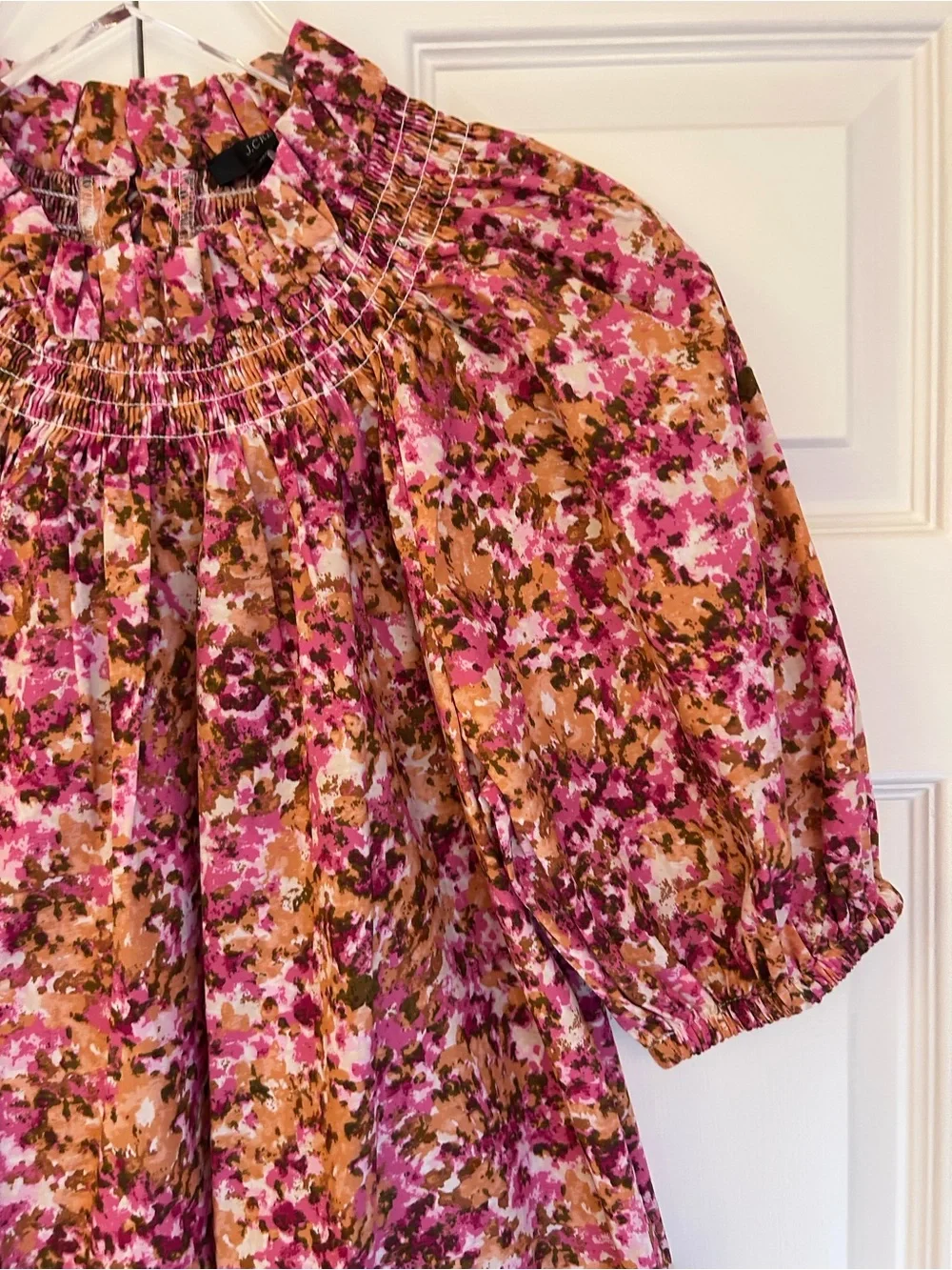 J. Crew Smocked Neck Puff-Sleeve Top in Faded Floral  NWT